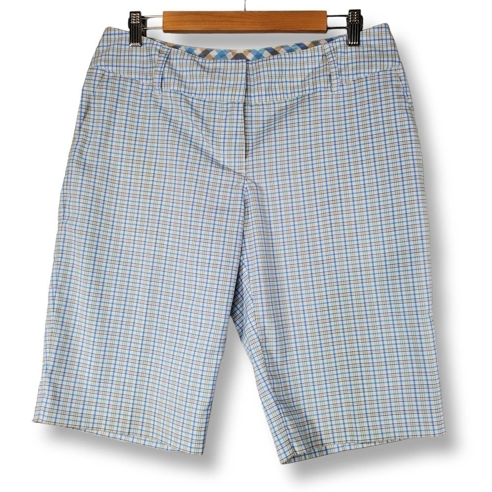 Adidas Athletic Bermuda Golf Shorts Plaid Blue Yellow Size 8